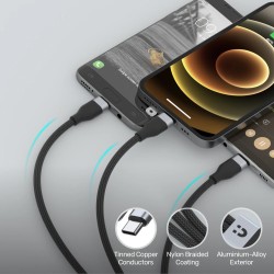 Unitek MC 3in1 Braided USB-C Lightning Micro - C14101BK-1.5M - 3in1 Braided USB-C Lightning Micro