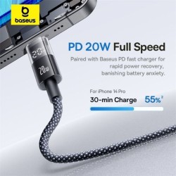 Baseus Cable Lightning to USB-C Display 2 Series Braided 20W 1.0m Black - Lightning to USB-C, Braided, 20W, 1.0m, Black