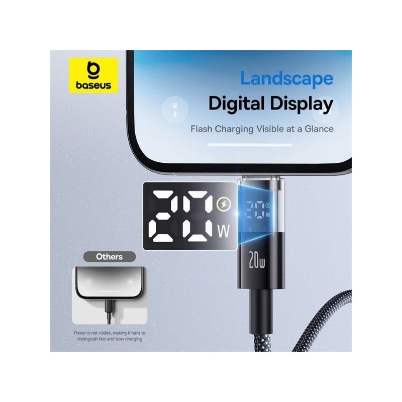 Baseus Cable Lightning to USB-C Display 2 Series Braided 20W 1.0m Black - Lightning to USB-C, Braided, 20W, 1.0m, Black