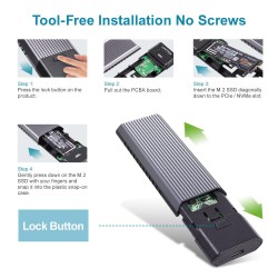 Unitek USB3.1 Gen2 Type-C to M2 SSD NVMe Enclosure - S-1203A - USB3.1 Gen2 Type-C to M2 SSD NVMe Enclosure