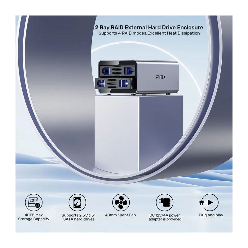 Unitek USB-C 2-Bay External SATA HDD Enclosure - S1308C - with RAID — Buy in Cyprus with Fast Delivery