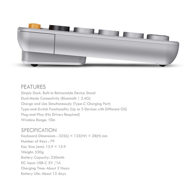 Alcatroz Jellybean Wireless 2.4G+BT Keyboard Winter White - AirDock 2 - Wireless 2.4G+BT Keyboard Winter White
