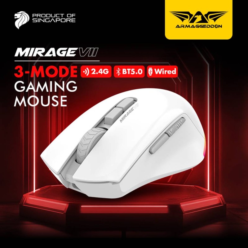 Armaggeddon Gaming Mouse - MIRAGE VII - Wired+2.4G+BT Recharge 7B White — Buy in Cyprus with Fast Delivery