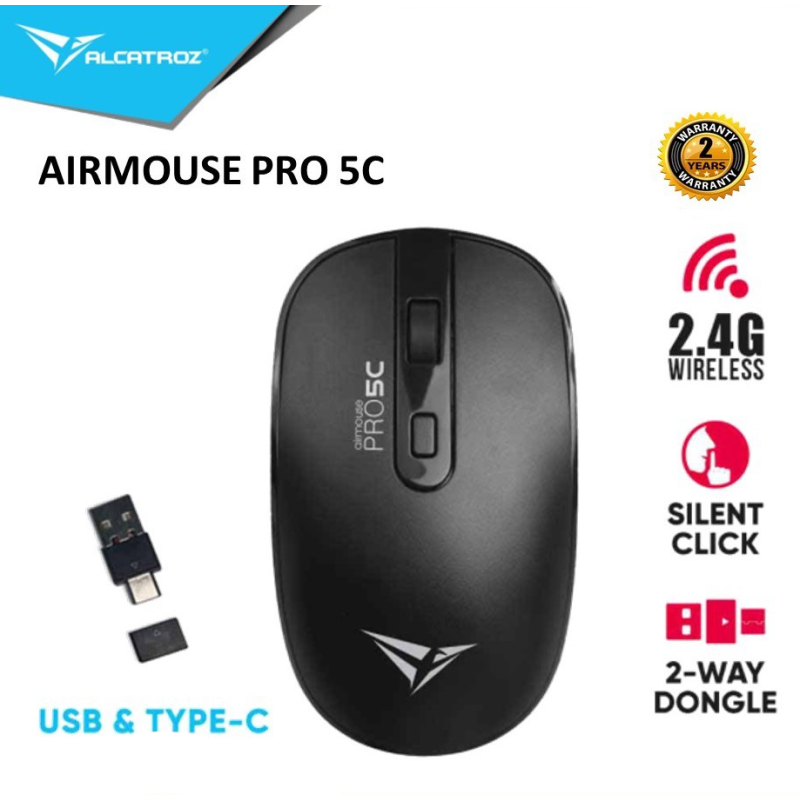 Alcatroz Airmouse Pro - 5C - Wireless Silent Mouse USB-A & USB-C dongle Black — Buy in Cyprus with Fast Delivery