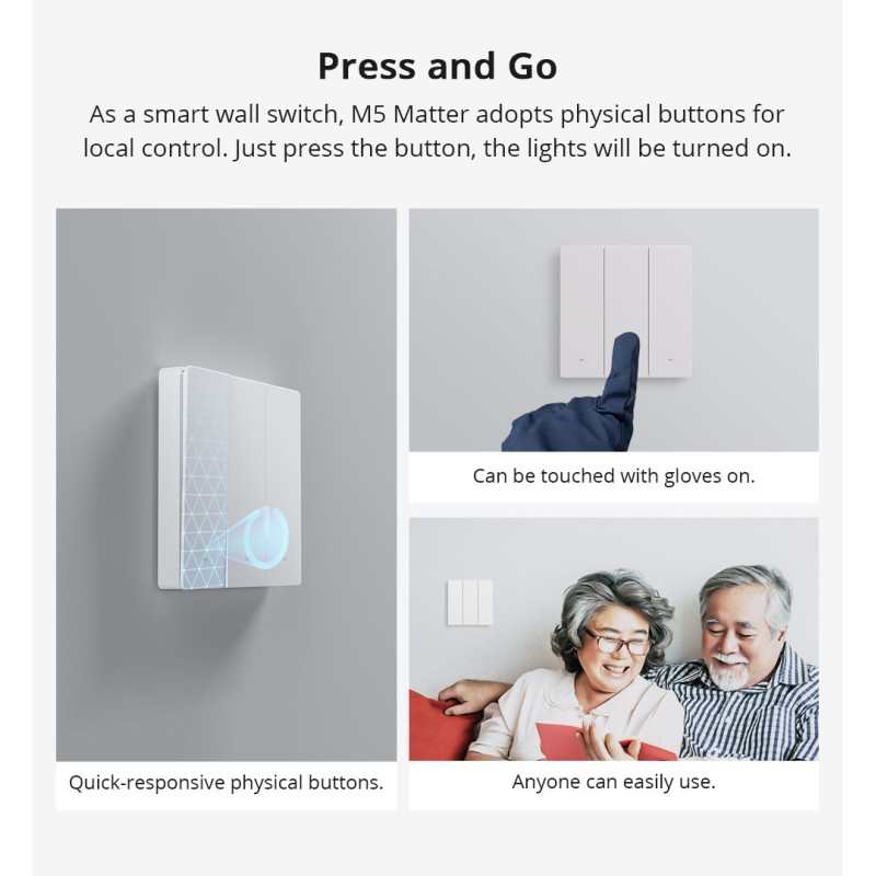 Sonoff Matter WiFi Smart Wall Mechanical Switch 2-Button White - M5 - Matter WiFi Smart Wall Mechanical Switch 2-Button White