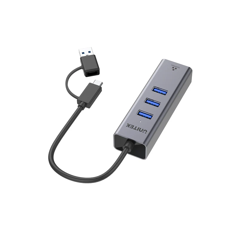 Unitek USB-C Hub USB3.0 3-Port & Gigabit LAN + USBA Adaptor - Y-3088B - USB-C Hub USB3.0 3-Port & Gigabit LAN + USBA Adaptor