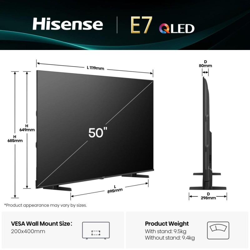 Hisense TV - 50E7Q - 50'' 4K QLED TV Smart — Buy in Cyprus with Fast Delivery