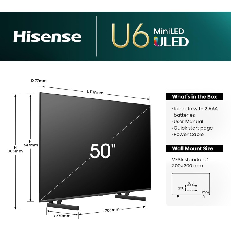 Hisense TV - 50U6NQ - 50'' 4K Smart QLED MINI LED TV — Buy in Cyprus with Fast Delivery
