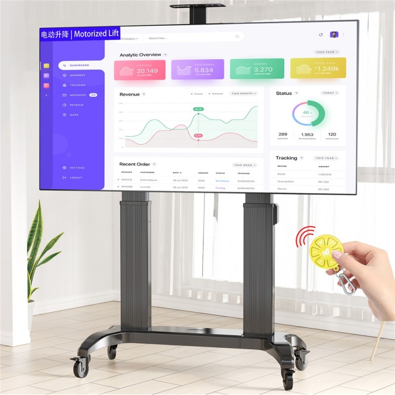 NBMounts Heavy Duty Motorized TV Trolley - TW100 - Supports up to 110'' & 136Kg Max Height 1.7m