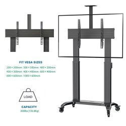 NBMounts Heavy Duty Motorized TV Trolley - TW100 - Supports up to 110'' & 136Kg Max Height 1.7m