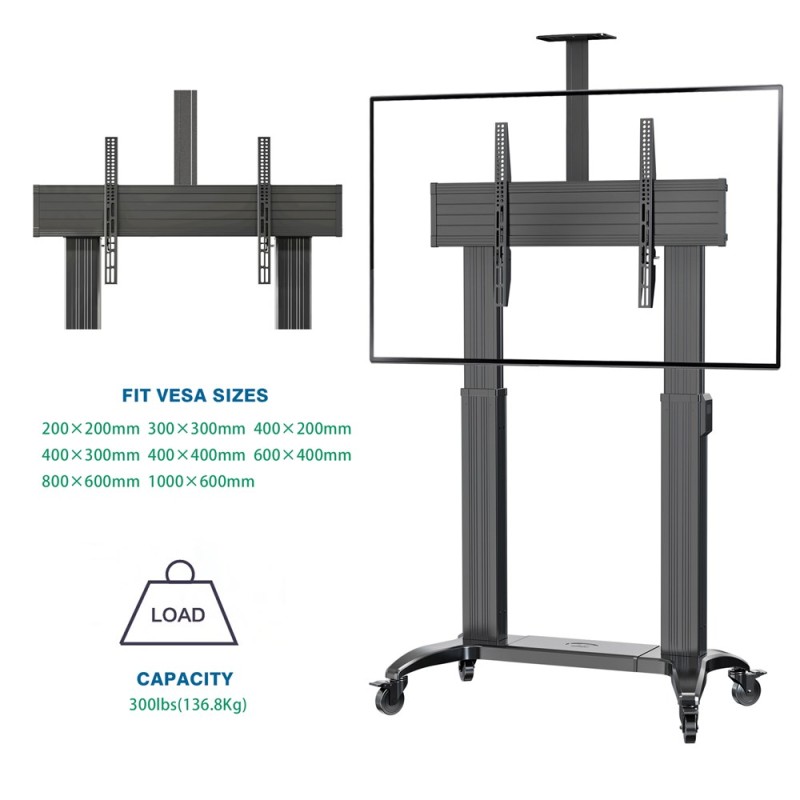 NBMounts Heavy Duty Motorized TV Trolley - TW100 - Supports up to 110'' & 136Kg Max Height 1.7m