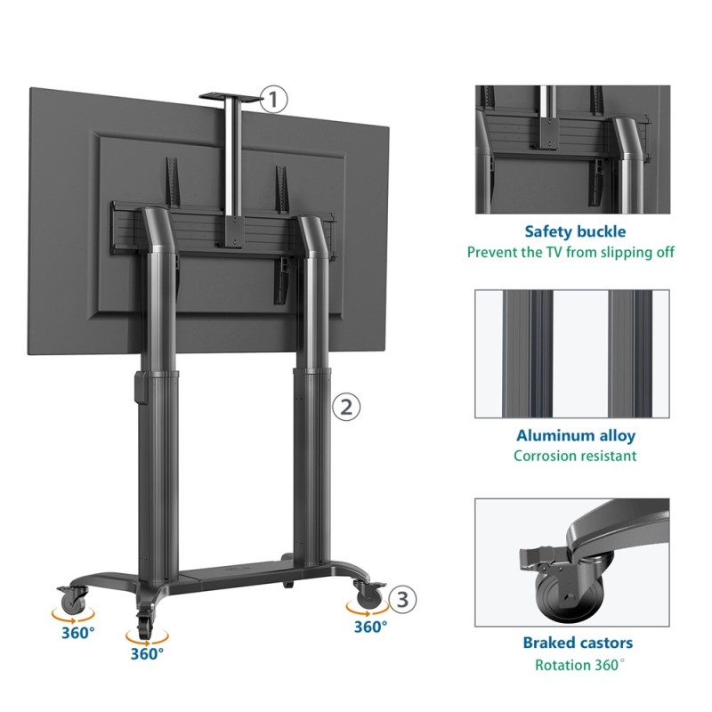 NBMounts Heavy Duty Motorized TV Trolley - TW100 - Supports up to 110'' & 136Kg Max Height 1.7m