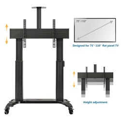 NBMounts Heavy Duty Motorized TV Trolley - TW100 - Supports up to 110'' & 136Kg Max Height 1.7m