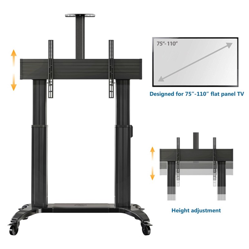 NBMounts Heavy Duty Motorized TV Trolley - TW100 - Supports up to 110'' & 136Kg Max Height 1.7m