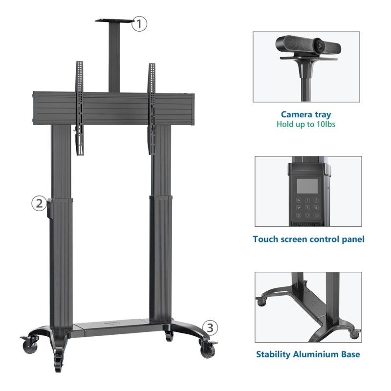 NBMounts Heavy Duty Motorized TV Trolley - TW100 - Supports up to 110'' & 136Kg Max Height 1.7m