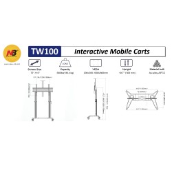 NBMounts Heavy Duty Motorized TV Trolley - TW100 - Supports up to 110'' & 136Kg Max Height 1.7m