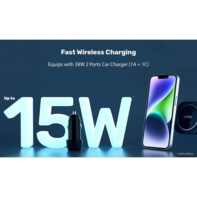 Unitek Wireless 15W MagSafe Car Mount Kit with Cooling Fan + 38W Charger & USB-Cable P1403A — Buy in Cyprus with Fast Delivery