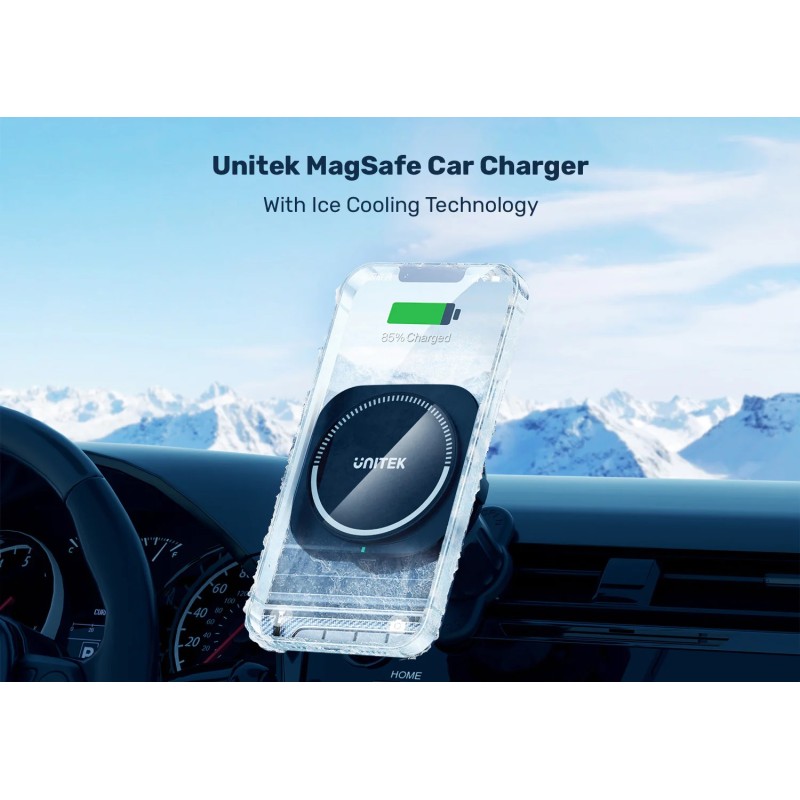 Unitek Wireless 15W MagSafe Car Mount Kit with Cooling Fan + 38W Charger & USB-Cable P1403A — Buy in Cyprus with Fast Delivery