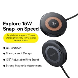 Baseus Charger Desktop Wireless 15W Qi2 - SIMPLE MINI 4 - Baseus Charger Desktop Wireless 15W Qi2