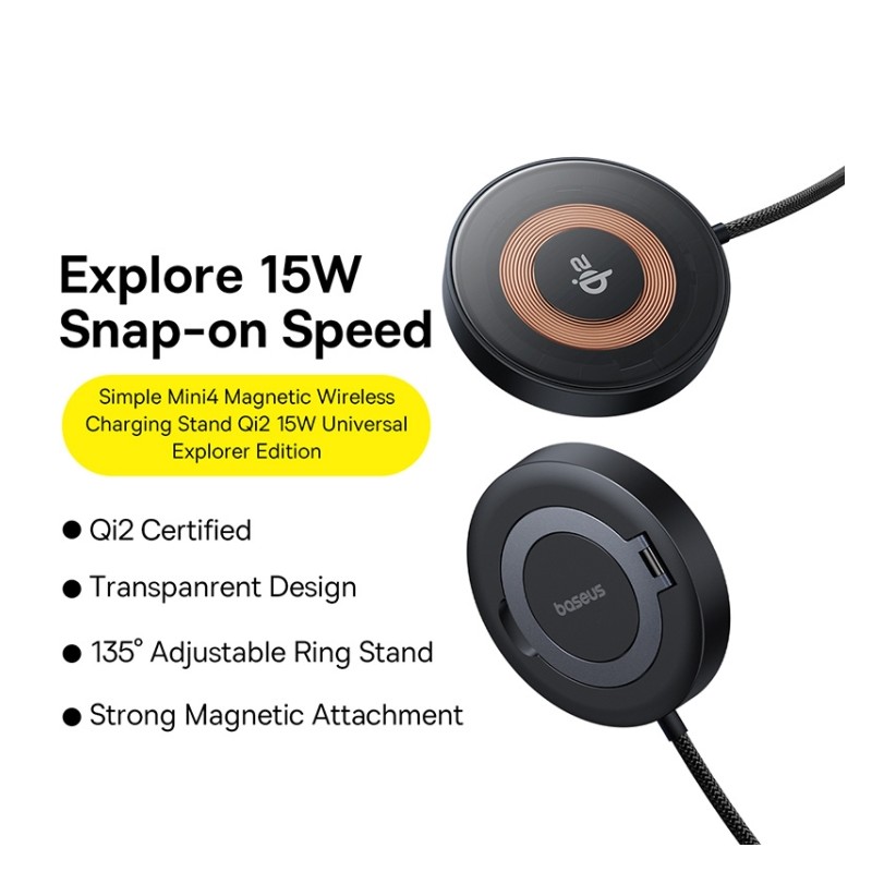 Baseus Charger Desktop Wireless 15W Qi2 - SIMPLE MINI 4 - Baseus Charger Desktop Wireless 15W Qi2