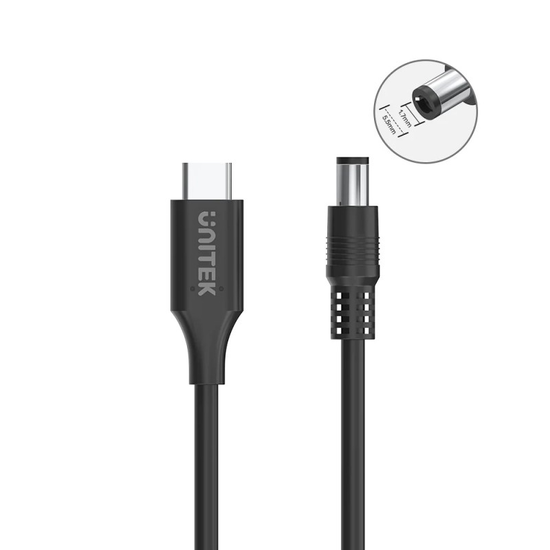 Unitek UCL USB-C to DC Cable 1.8m 65W for Acer 5.5 1.7mm - C14119BK - Unitek UCL USB-C to DC Cable 1.8m 65W for Acer 5.5 1.7mm