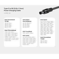 Unitek UCL USB-C to DC Cable 1.8m 65W for Acer 5.5 1.7mm - C14119BK - Unitek UCL USB-C to DC Cable 1.8m 65W for Acer 5.5 1.7mm
