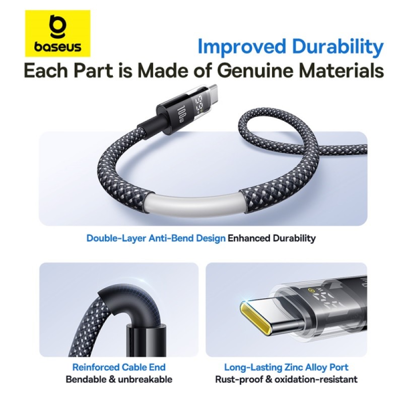 Baseus Cable USB-C to USB-A Display 2 Series Braided 100W 2.0m Black - USB-C to USB-A, Braided, 100W, 2.0m, Black