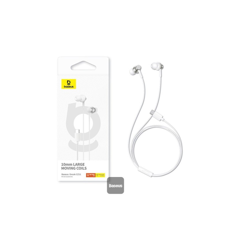 Baseus Earphones - CZ11 - Wired Type C Encok White — Buy in Cyprus with Fast Delivery