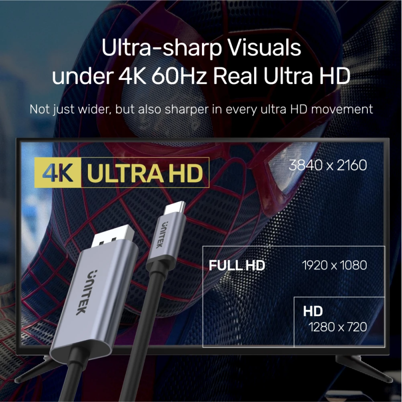 Unitek Type-C to DP Cable 4K 60Hz 2m - V1409A - Type-C to DP Cable 4K 60Hz 2m — Buy in Cyprus with Fast Delivery