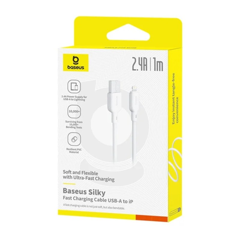 Baseus Cable Lightning to USB-A Silky Series - 1.0m White — Buy in Cyprus with Fast Delivery