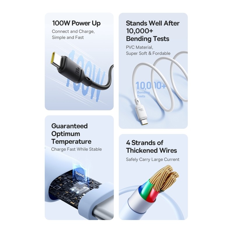 Baseus Cable USB-C to USB-C Silky Series - 2.0m 100W Black — Buy in Cyprus with Fast Delivery