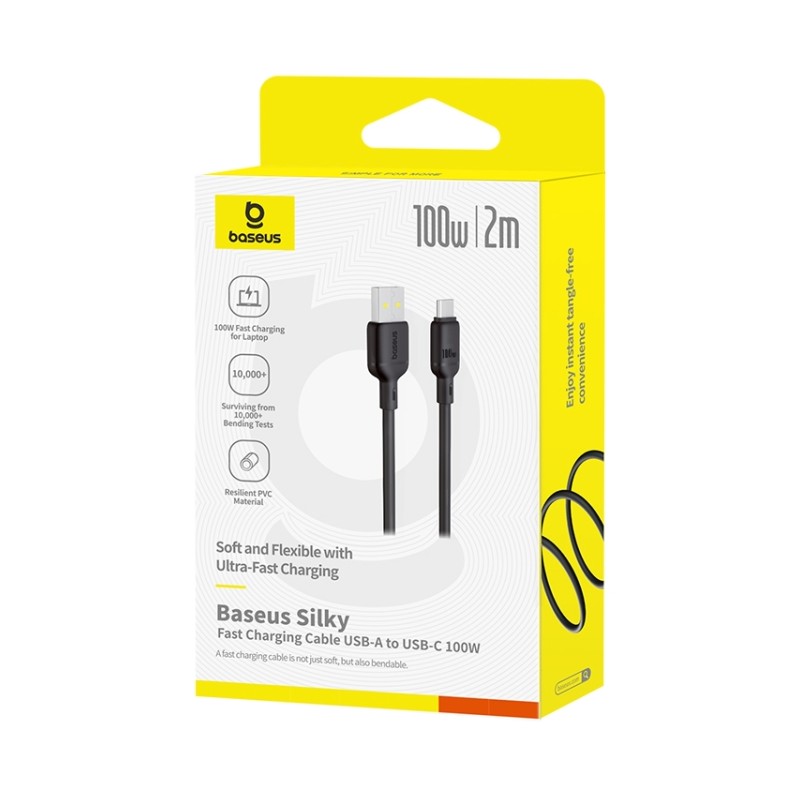 Baseus Cable USB-C to USB-C Silky Series - 2.0m 100W Black — Buy in Cyprus with Fast Delivery