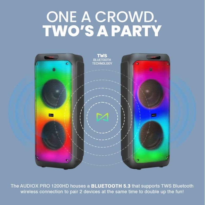 SonicGear 2 x 12'' Portable Karaoke Speaker - AudioXPro1200HD - 2 x Wireless Microphones — Buy in Cyprus with Fast Delivery