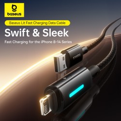 Baseus Cable Lightning to USB-A Lit Button Series - 1m - Cosmic Black — Buy in Cyprus with Fast Delivery