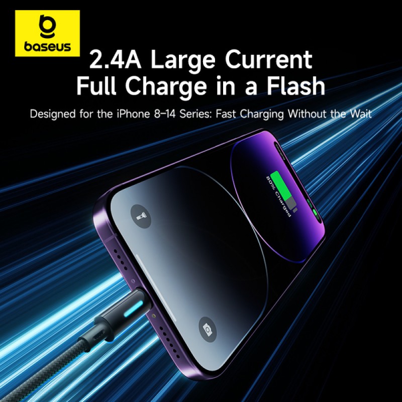 Baseus Cable Lightning to USB-A Lit Button Series - 1m - Cosmic Black — Buy in Cyprus with Fast Delivery