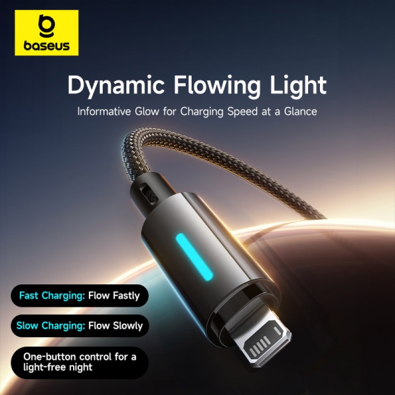 Baseus Cable Lightning to USB-A Lit Button Series - 1m - Cosmic Black — Buy in Cyprus with Fast Delivery