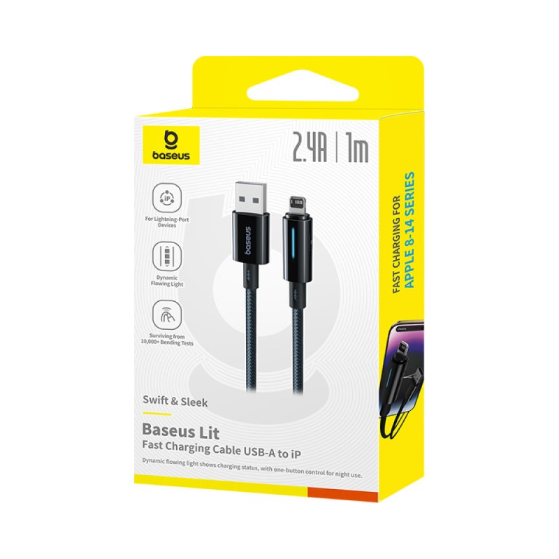 Baseus Cable Lightning to USB-A Lit Button Series - 1m - Cosmic Black — Buy in Cyprus with Fast Delivery