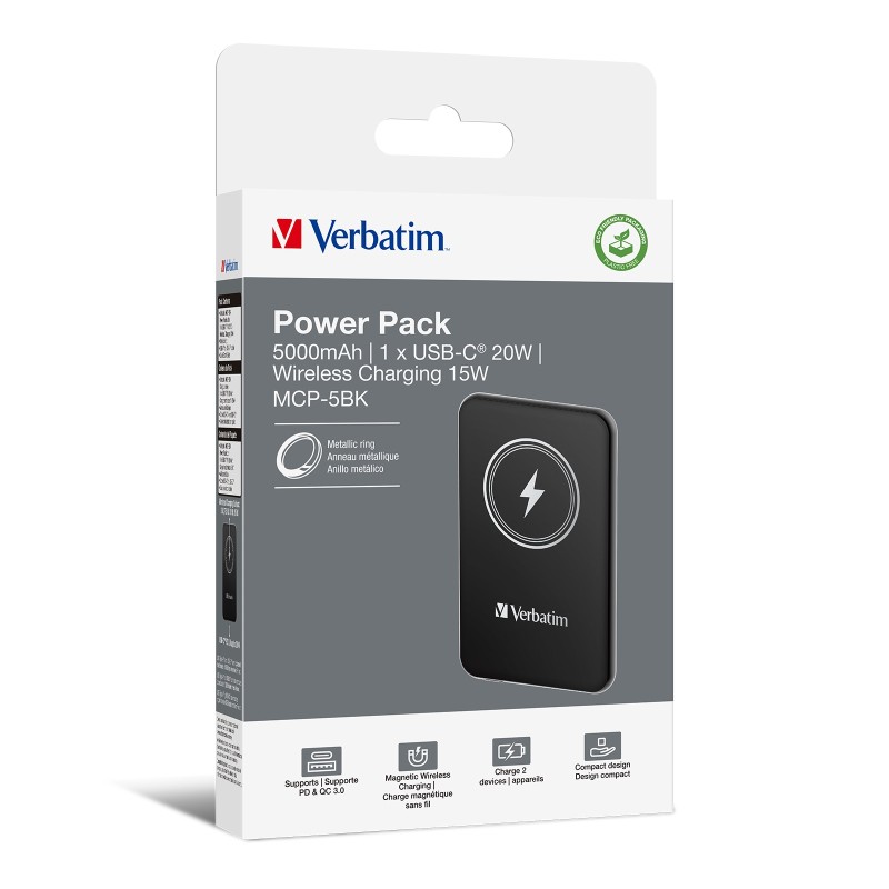 Verbatim Wireless Magnetic Slim Powerbank - Qi2 15W 5000mAh Black — Buy in Cyprus with Fast Delivery