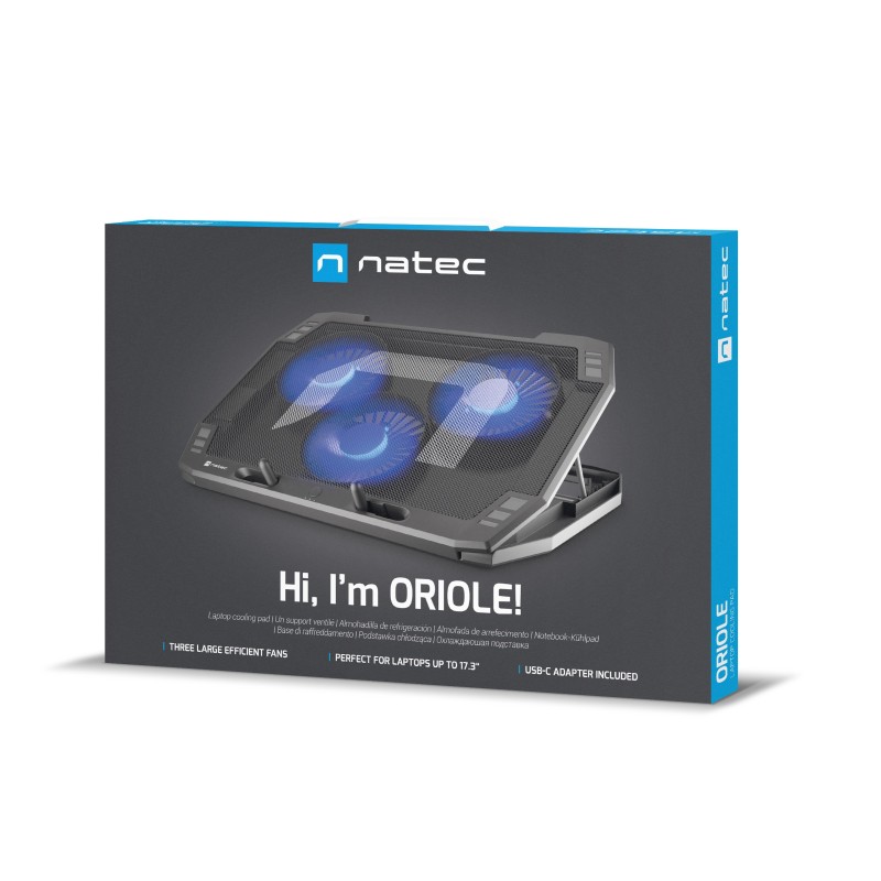 Natec ORIOLE Laptop Cooling Stand - 17.3'' with 3 Fans LED 2xUSB — Buy in Cyprus with Fast Delivery