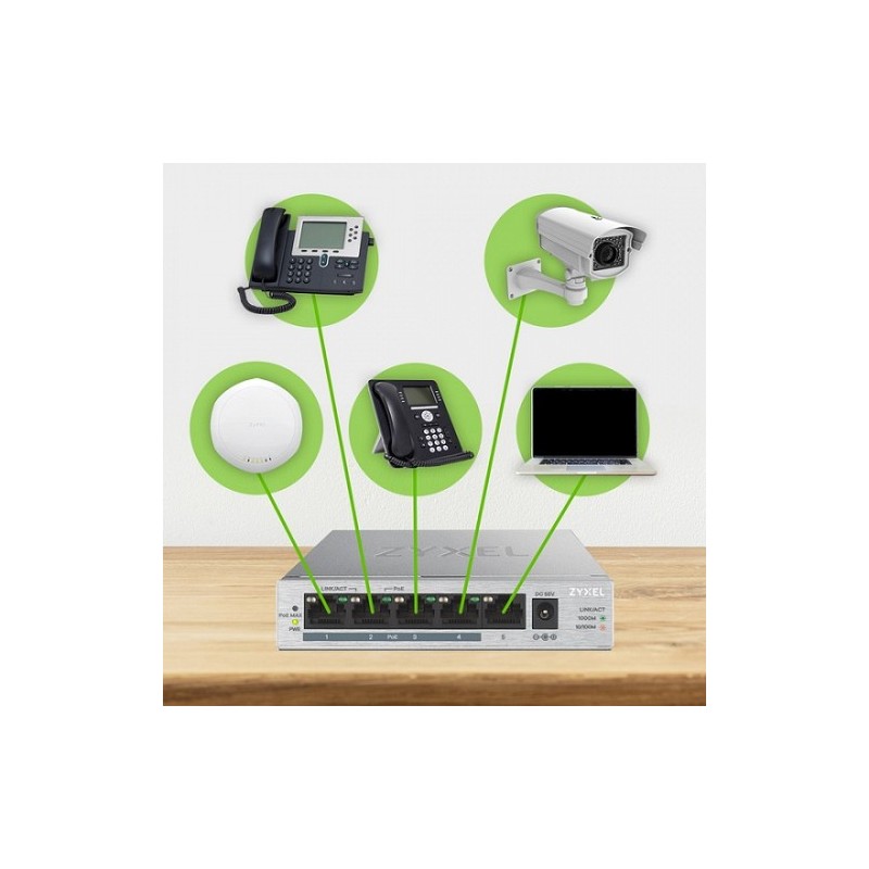 Zyxel Switch PoE Gigabit 4PoE 60W UK Plug - GS1005-HP - PoE Gigabit 4PoE 60W UK Plug — Buy in Cyprus with Fast Delivery