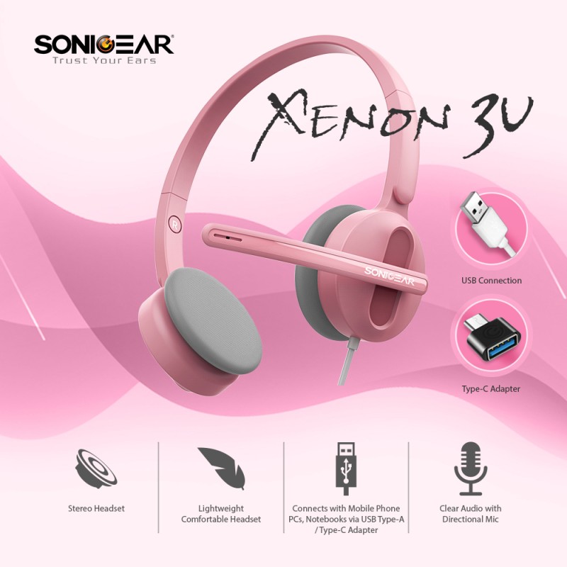 SonicGear Headset - Xenon 3U - USB Type A&C Pink — Buy in Cyprus with Fast Delivery