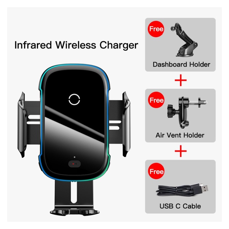Baseus QI 15W Wireless Car Charger - Dash & Air Vent Mount — Buy in Cyprus with Fast Delivery