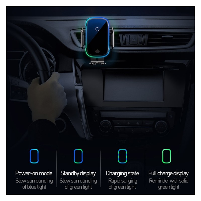 Baseus QI 15W Wireless Car Charger - Dash & Air Vent Mount — Buy in Cyprus with Fast Delivery