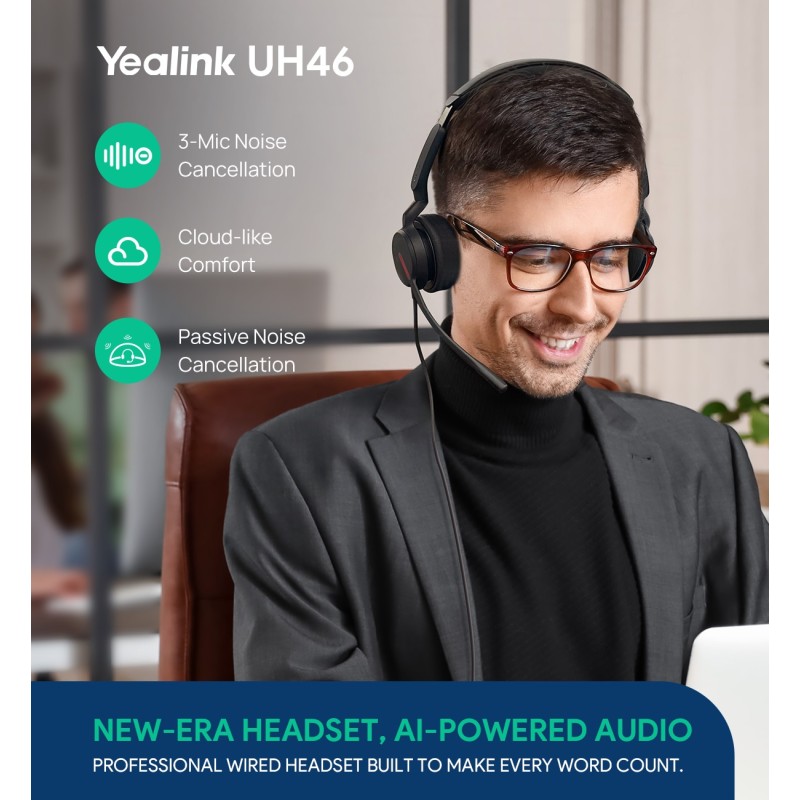 Yealink Headset - UH46 - Wired USB Noise Cancelling USB-C Dual Teams — Buy in Cyprus with Fast Delivery