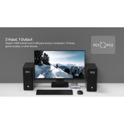 Unitek KVM HDMI 4K60Hz Switch 2-1 with 4-Port USB Hub - V307A - KVM HDMI 4K60Hz Switch 2-1 with 4-Port USB Hub