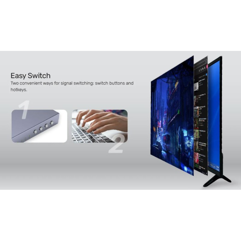 Unitek KVM HDMI 4K60Hz Switch 2-1 with 4-Port USB Hub - V307A - KVM HDMI 4K60Hz Switch 2-1 with 4-Port USB Hub