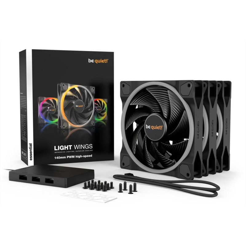 Be Quiet Light Wings 140mm PWM High-Speed Case Fans - 3-Pack, Black, ARGB, 2200 RPM — Buy in Cyprus with Fast Delivery