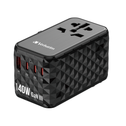 Verbatim Charger Travel Adapter World to World GAN III 140W 2xC 2xA - UTA-10 - World to World GAN III 140W 2xC 2xA