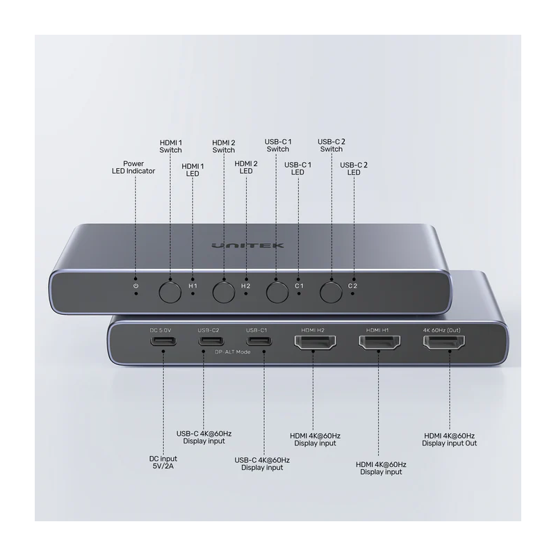Unitek HDMI USB-C Switch - V1313A - 4K 4in (2xHDMI + 2xUSB-C) 1xHDMI Out — Buy in Cyprus with Fast Delivery
