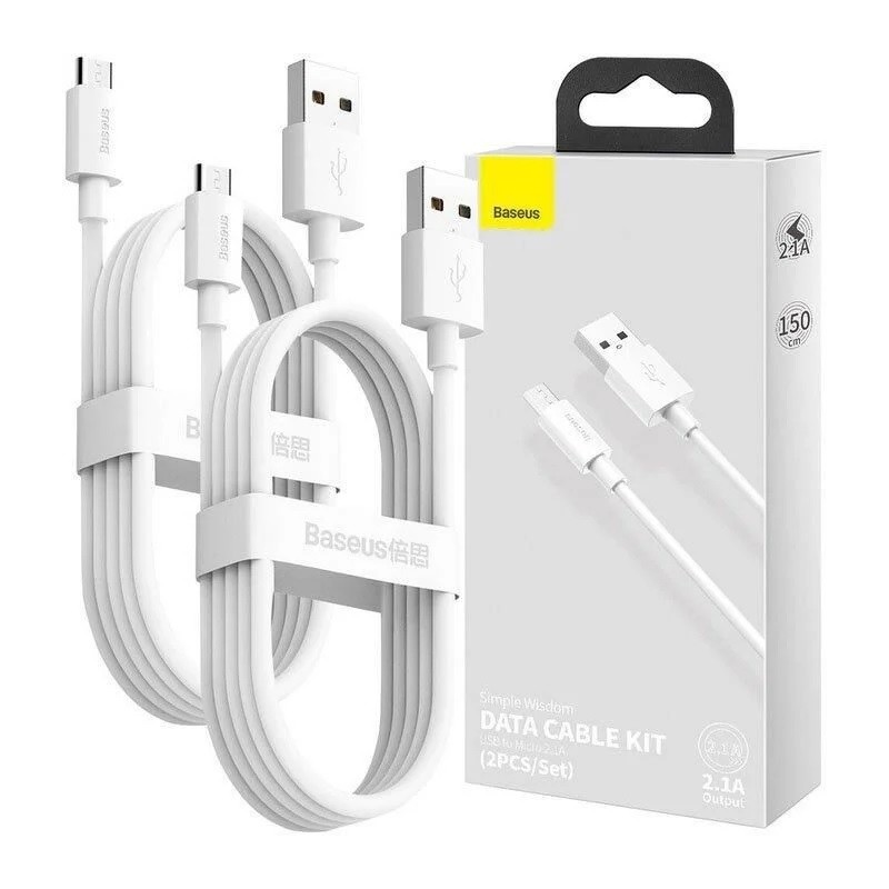 Baseus Cable MicroUSB to USB-A Simple Wisdom - 1.5m White (2PC) — Buy in Cyprus with Fast Delivery